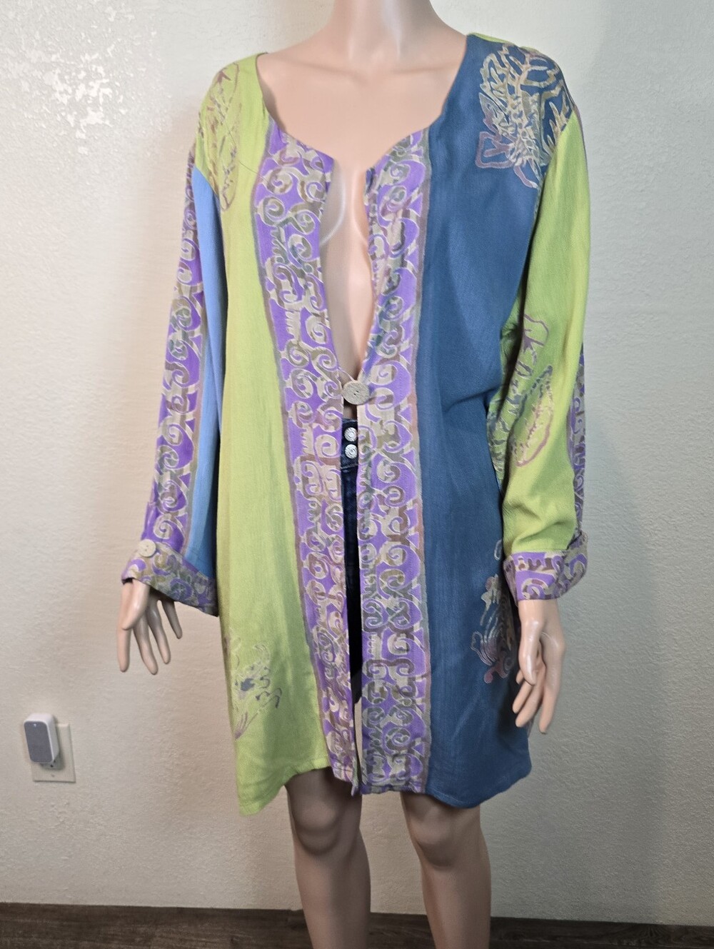 Soft Surroundings 100% Rayon Teal Green Purple Button Blouse Overlay Tunic  2x - Picture 3 of 14